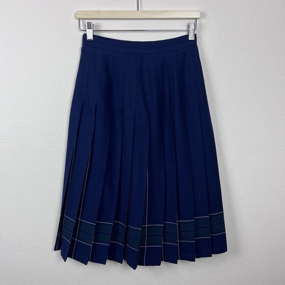 Vintage LL Bean Skirt Womens Eight Petite Wool Midi Pleated Scotland Preppy Blue - Picture 12 of 12